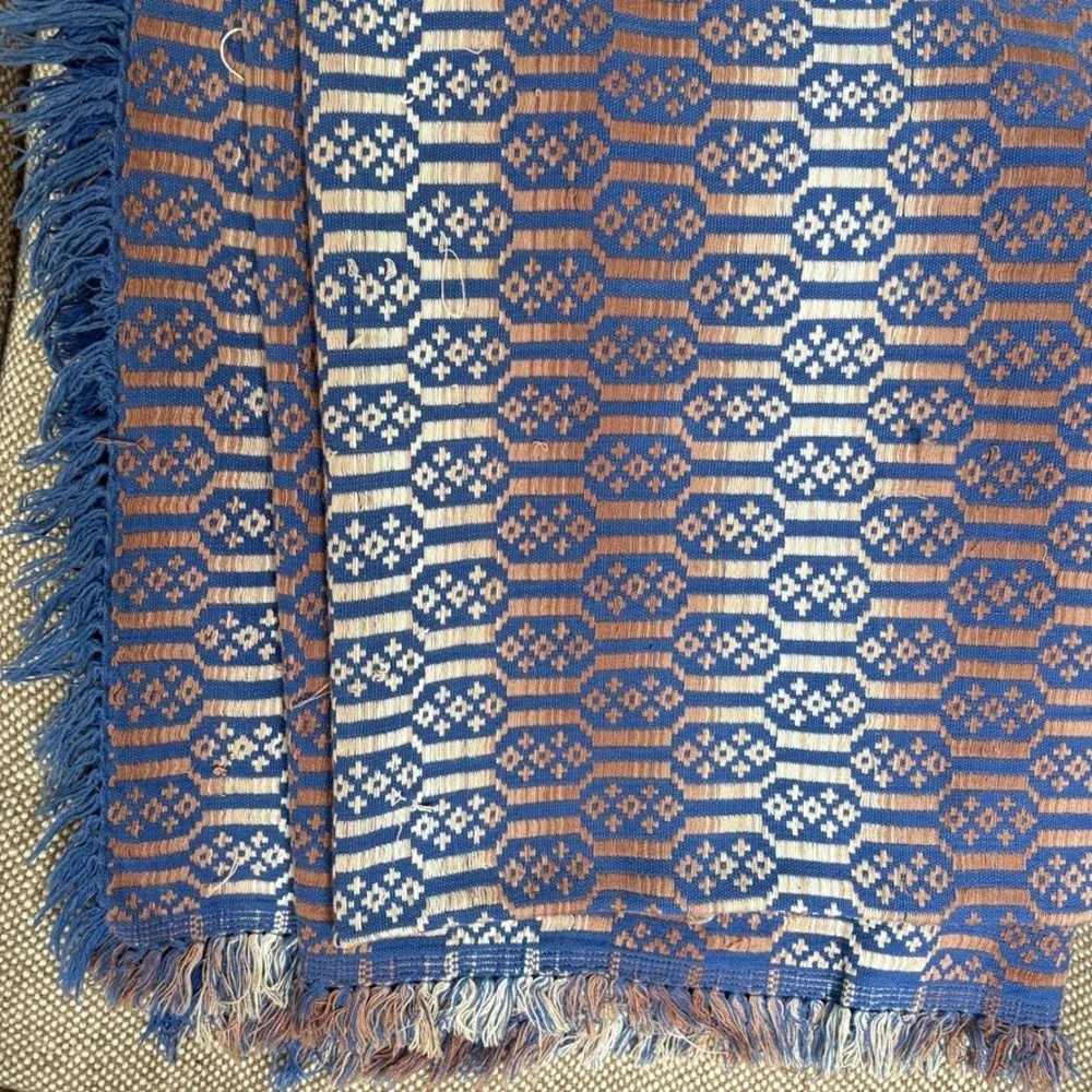 Vintage GIL TEX‎ Made in Pakistan Handwoven Blanket Purple Blue Geometric Throw